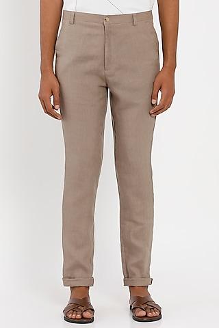 stone brown linen trousers