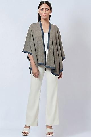 stone grey & blue cashmere knitted cape