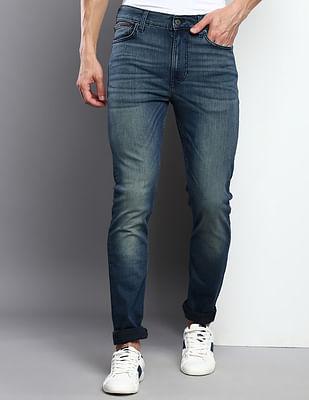 stone wash mid rise skinny fit jeans