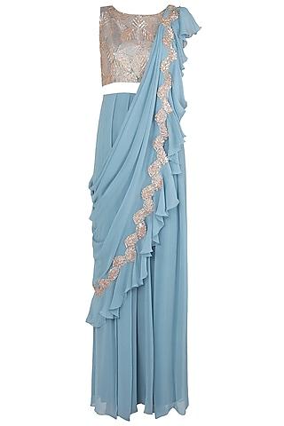 stone blue embellished jumpsuit saree