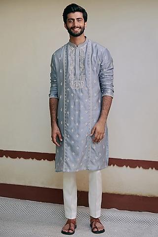 stone blue embroidered kurta