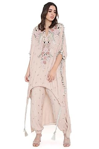 stone color mukaish georgette embroidered high-low kaftan set