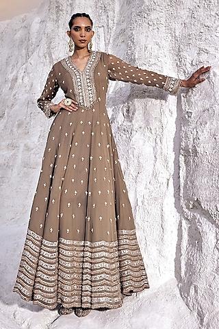 stone green georgette boota embellished anarkali set