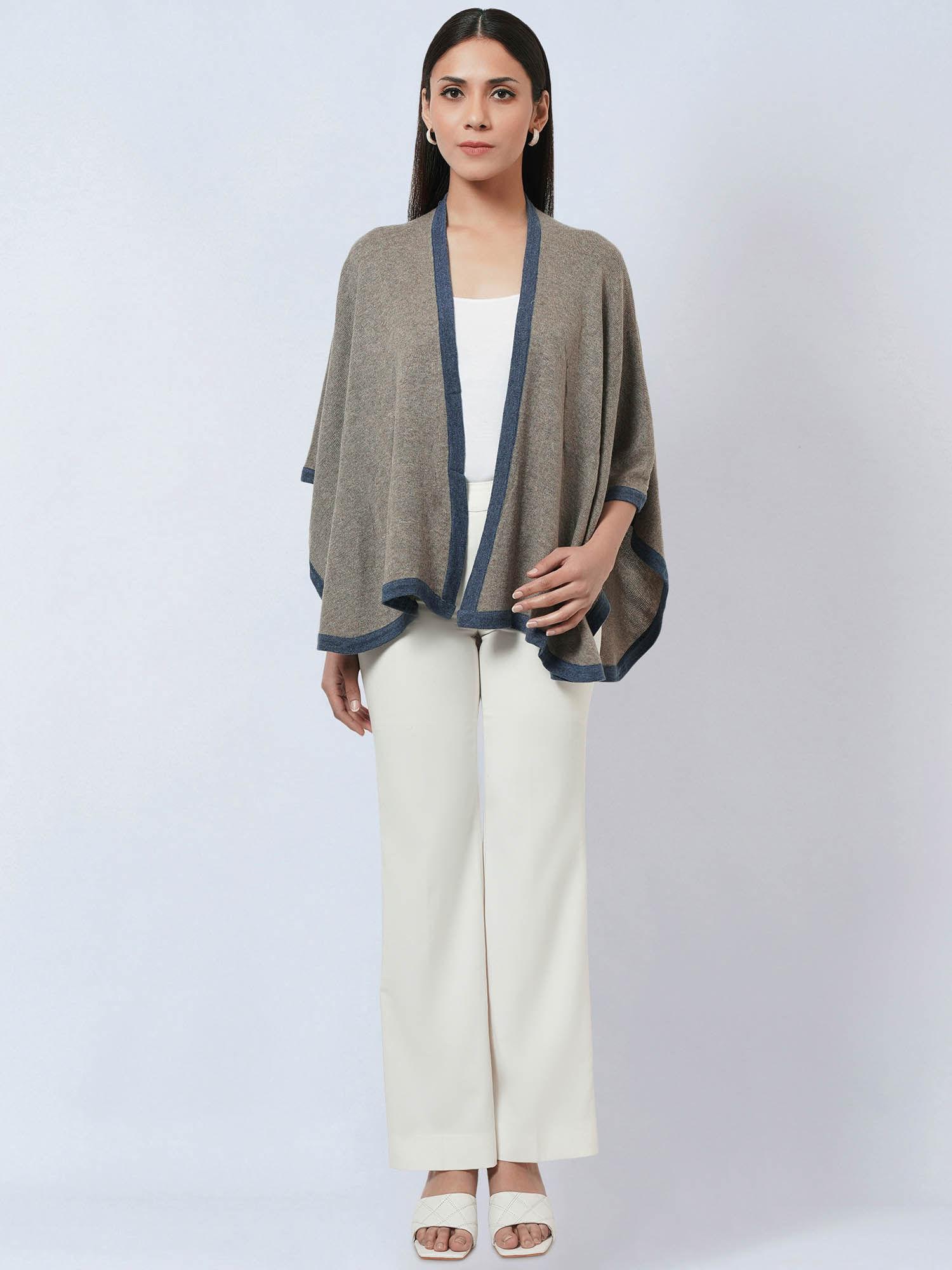 stone grey & blue short knitted cashmere jacket