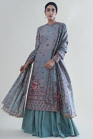 stone grey banarasi printed kurta set