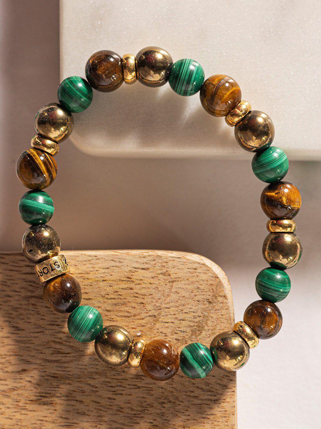 stone story by shruti women multicoloured sterling silver tigers eye handcrafted gold-plated charm bracelet