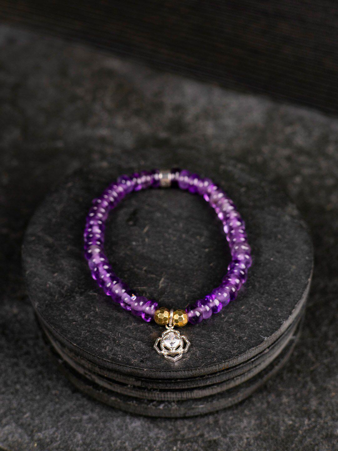 stone story by shruti women purple sterling silver amethyst handcrafted gold-plated charm bracelet