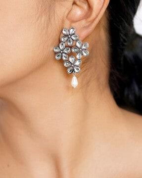 stone-studded danglers with pearl accent
