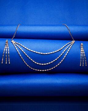 stone-studded multi-layered necklace & earrings set