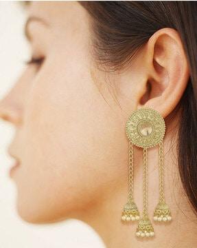 stone-studded dangler earrings with bead drops