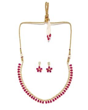 stone studded gold-toned necklace & earings set