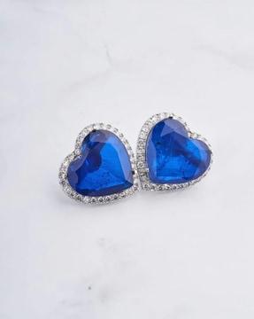 stone-studded heart design stud earrings