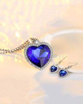 stone-studded heart pendant & earrings set