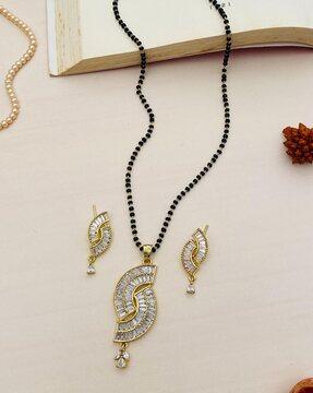 stone-studded link chain beaded mangalsutra with earrings