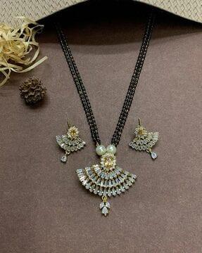 stone-studded link chain beaded mangalsutra with earrings