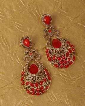 stone-studded pear-shaped dangler earrings