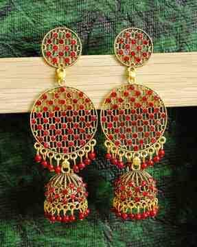stone-studded pearl-beaded dangler earrings