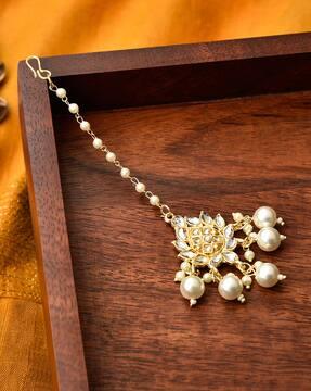 stone studded pearl drop mang tikka