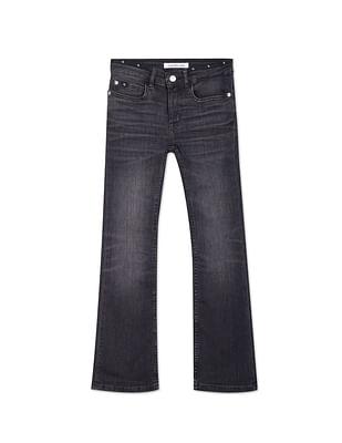stone wash flared jeans