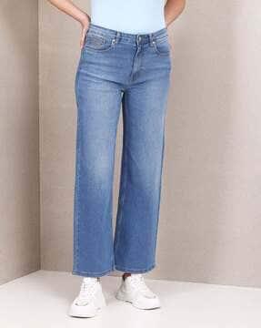 stone-wash high-rise wide leg jeans