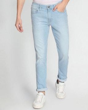 stone-washed slim fit jeans
