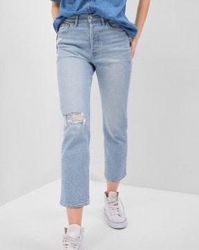 stone-washed straight fit jeans