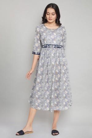 stonewash grey cotton gathered dress