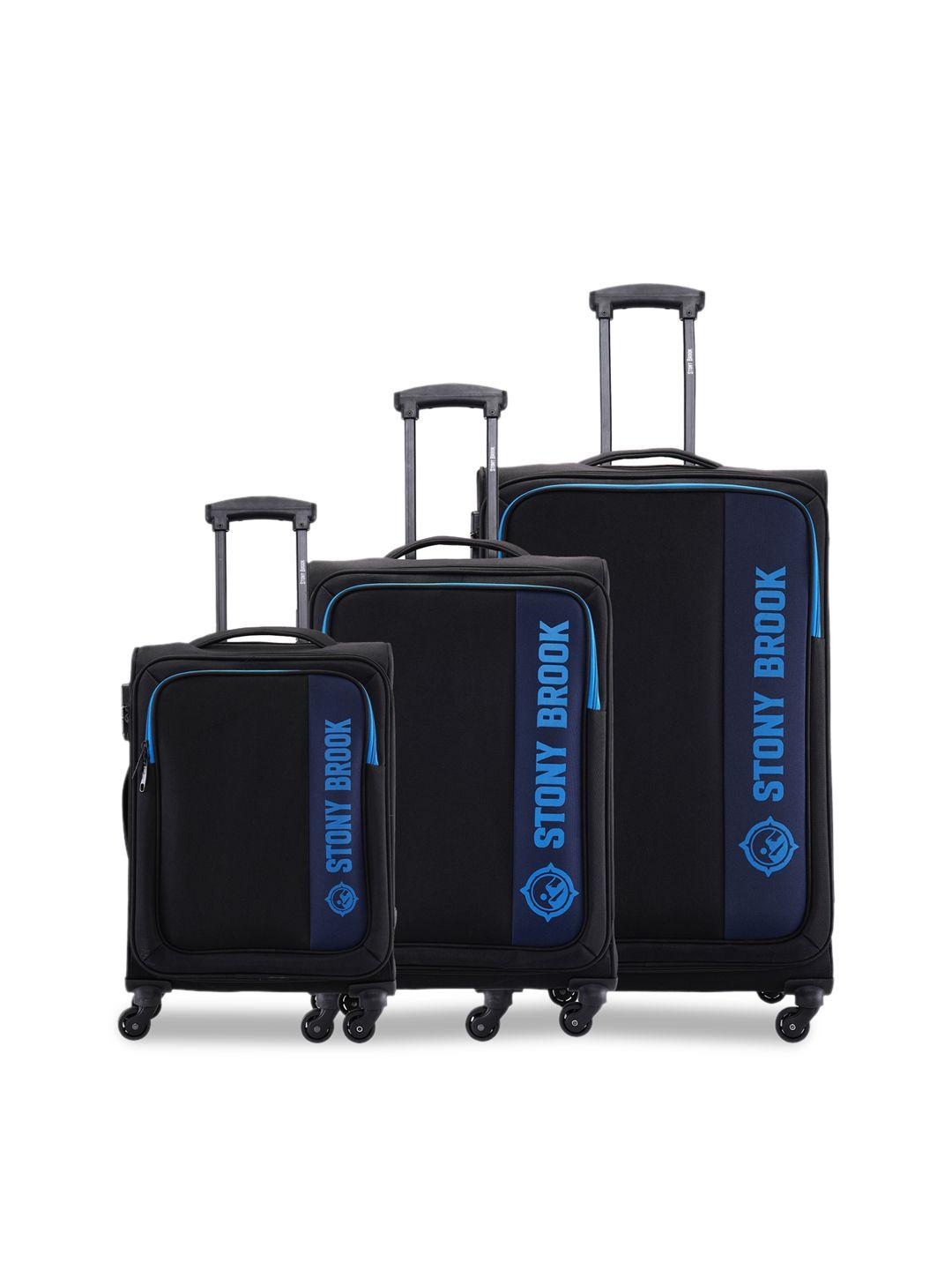 stony brook by nasher miles set of 3 brand logo printed soft-sided trolley suitcases