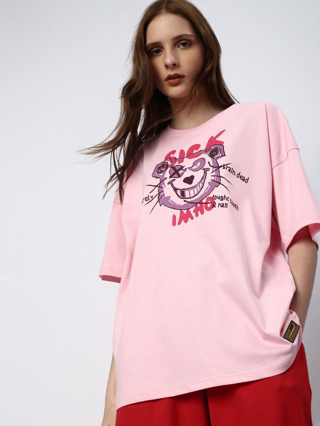 stormborn typographic printed drop shoulder sleeves oversized pure cotton t-shirt