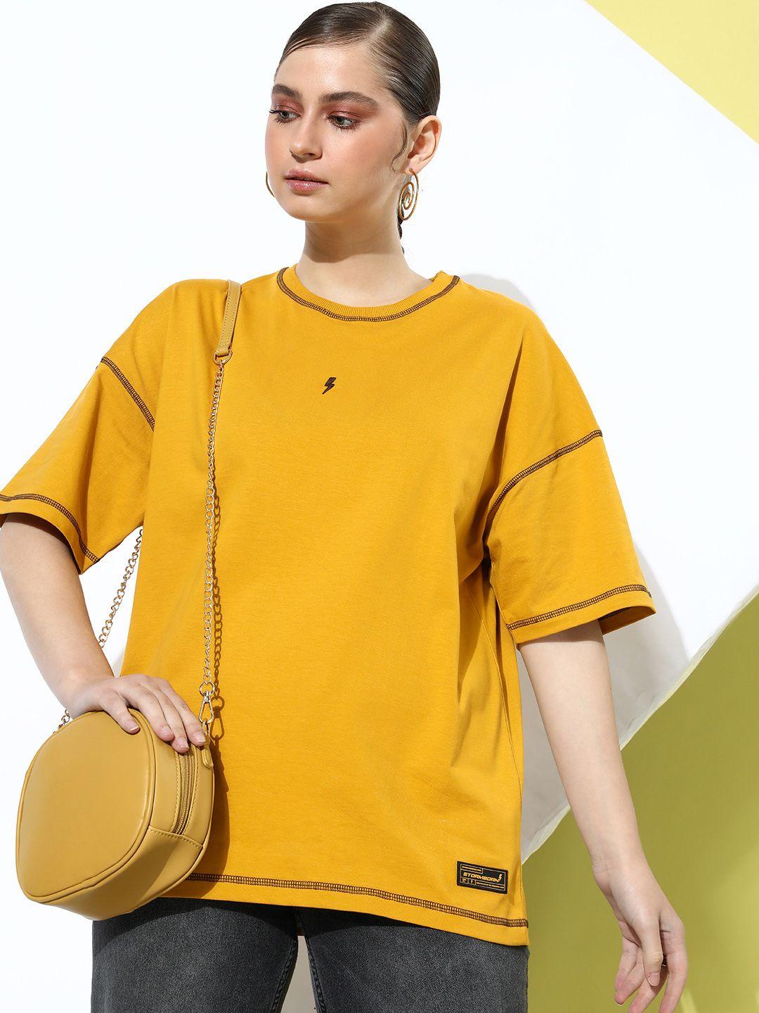 stormborn women drop-shoulder sleeves pure cotton t-shirt