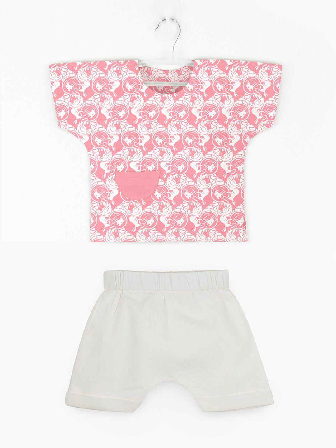 story tailor boys peach-coloured printed top with shorts