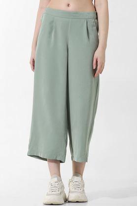 straight fit ankle length viscose women's casual wear culottes - green