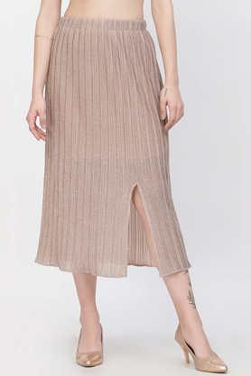 straight fit calf length polyester women casual wear skirt - rose gold
