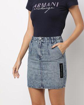straight fit denim skirt with logo patch