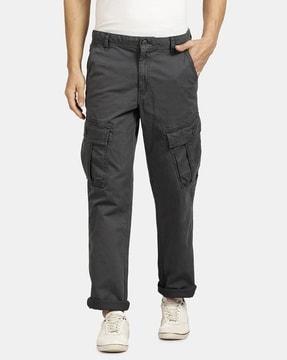 straight fit flat-front pants with cargo pockets