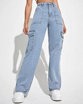 straight fit jeans with flap pockets