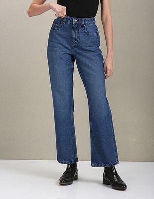 straight fit mid rise jeans