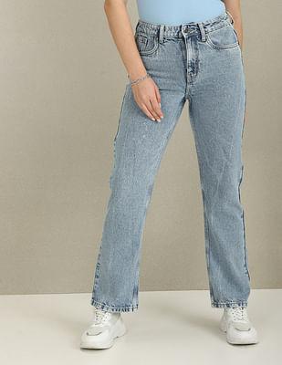 straight fit mid rise jeans