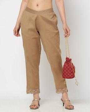 straight fit pants with lace hem