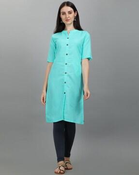 straight kurti with mandarin collar & buttoned accent