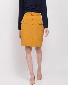 straight skirt with button accent