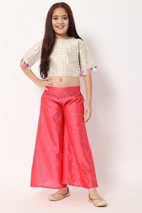 straight style silk fabric & top and bottom - pink