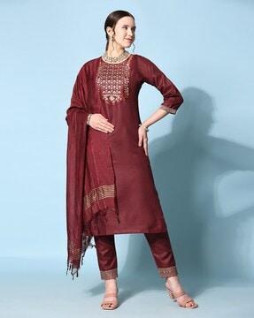 straight 3-piece kurta set with pants & dupatta