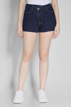 straight fit above knee cotton women's casual wear shorts - blue