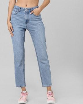 straight fit ankle-length jeans