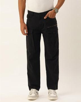 straight fit cargo pants with front-zip closure