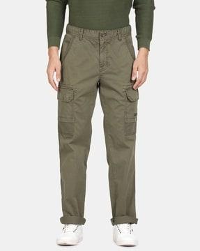 straight fit flat-front cargo pants