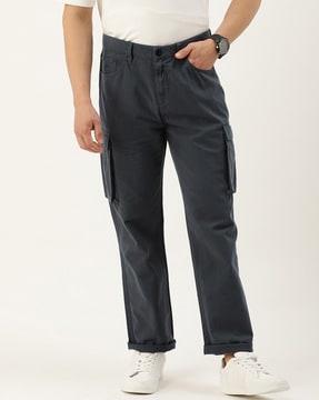 straight fit flat-front cargo pants