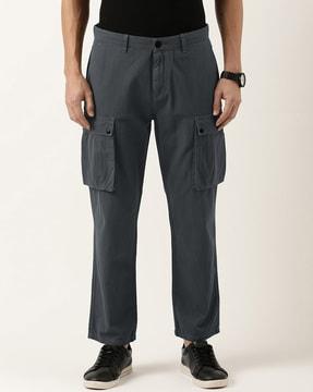 straight fit flat-front cargo pants