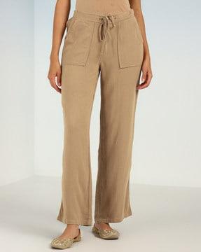 straight fit flat-front palazzos with drawstrings